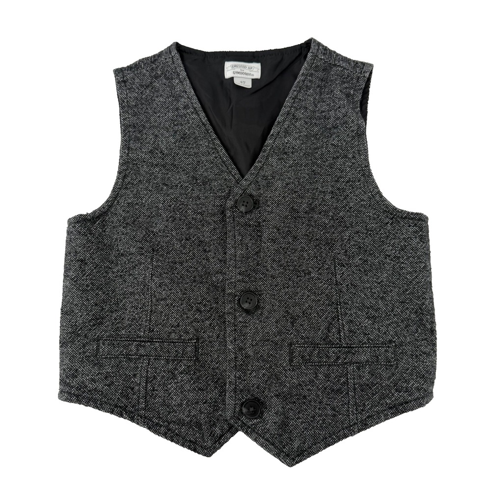Gymboree Boys Gray Tweed Cotton Vest 4T Formal Suit Wedding Ring Bearer Dress Up